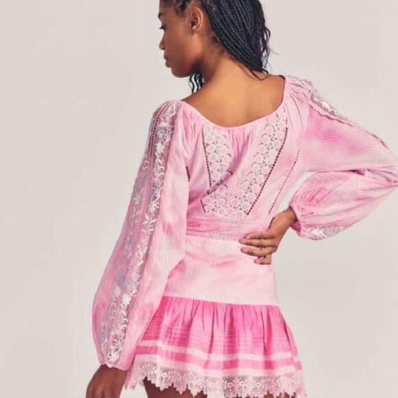 LoveShackFancy Cherie Woman’s Dress in Pink Zinnia Hand Dyed Cotton. Size 00. - Picture 3 of 9